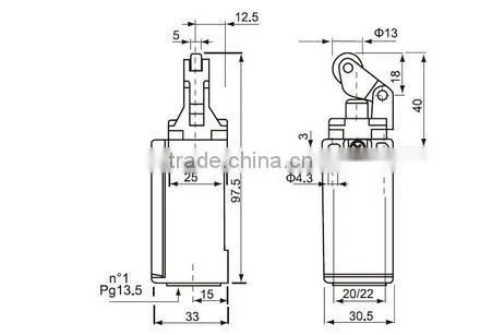 China Supplier Thermoplastic Roller Lever With Rubber Gasket Roller Type Limit Switches