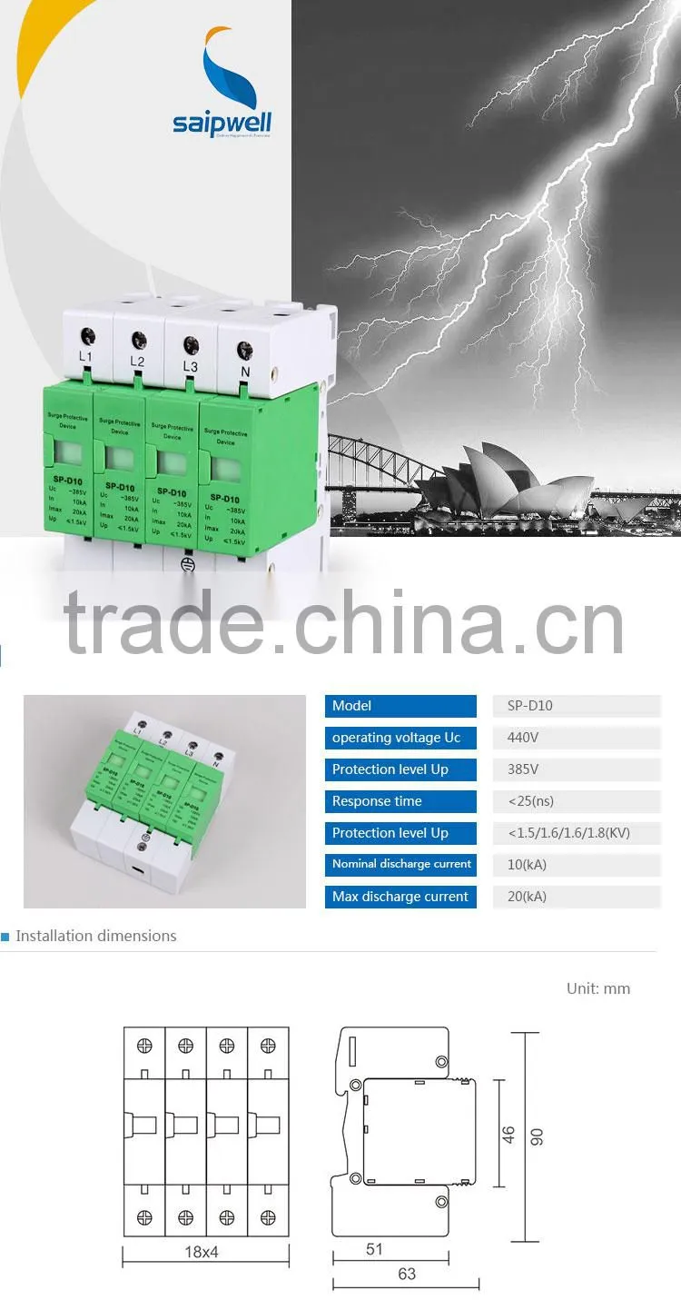 SAIP/SAIPWELL New Type 440V 4 Poles IP65 Electrical SPD/Arrester