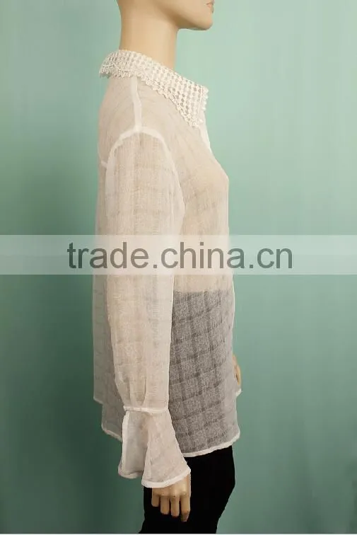 2016 Long sleeve organza ladies office wear designs blouse