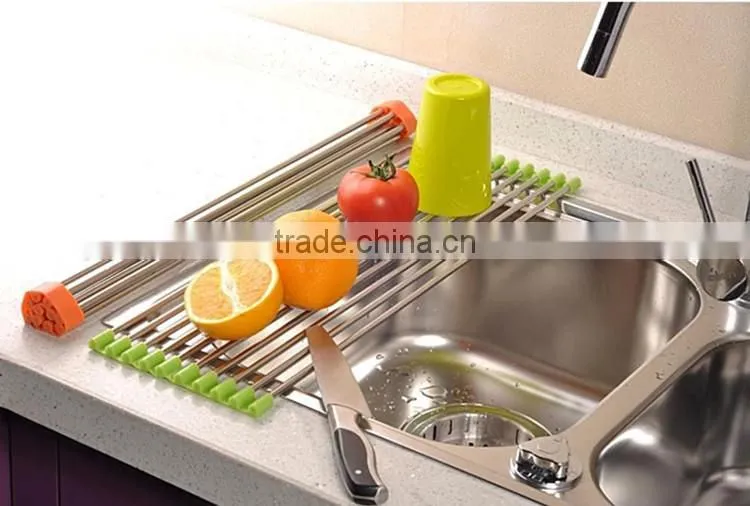 New products Stainless Steel Folding Drain Rack -Dish Drying Rack Tray