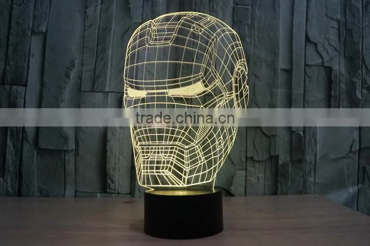 IRON MAN shape skull 3d illusion lamps acrylic Indoor USB + battery operated decorative led night light