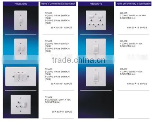 South African metal 2 gang 2 way electrical switch