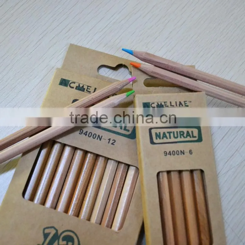 7" standard size hexagonal shape high quality 3.0mm color lead natural wood colored pencil