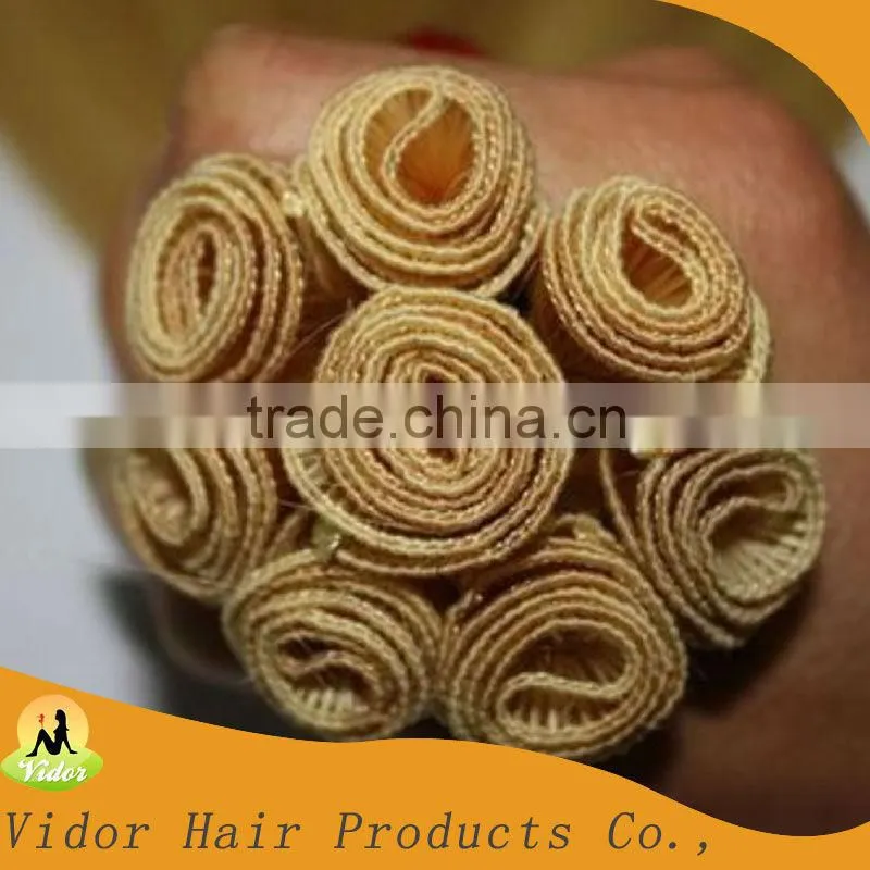 Hand Tied Hair Weft Human Hair Silky Straight Style Color 613#