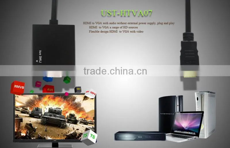 BLACK,Free Shipping active H to VGA converter adapter cable with Audio