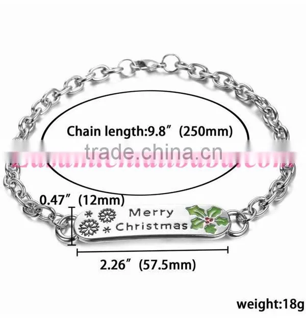 Hot selling merry christmas letter engraved metal plate cuff bangle bracelet