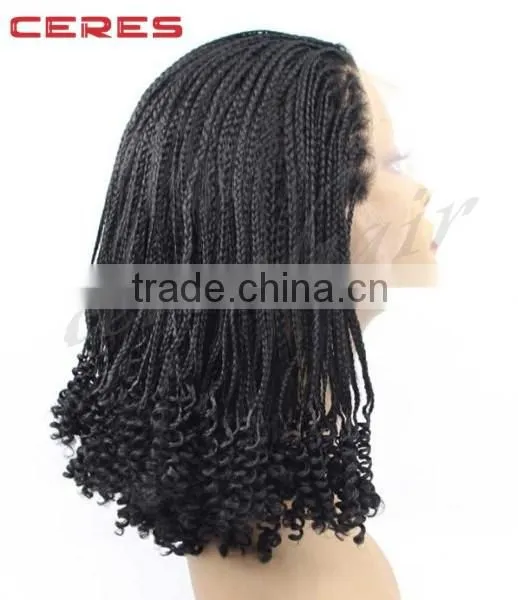 afro black half braid and half curly long synthetic lace front braided wig braided headband wig