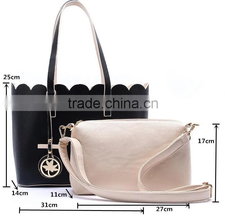 European Style Pure Color Pandent Decorated PU Leather Handbag Satchel Tote