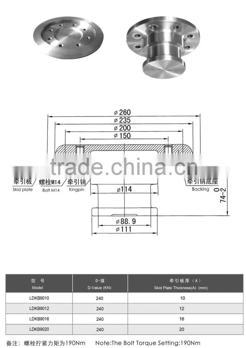 Hot Sale 3.5" Bolt-in Type Fifth Wheel Kingpin Assy for International Truck Parts,