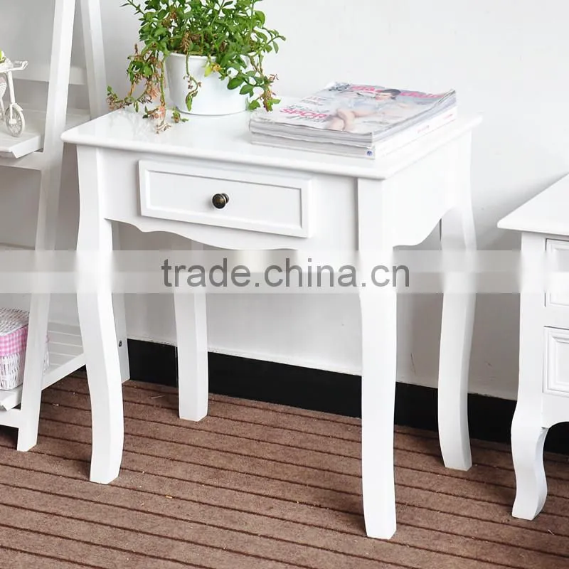 White smal solid wood tables with drawer