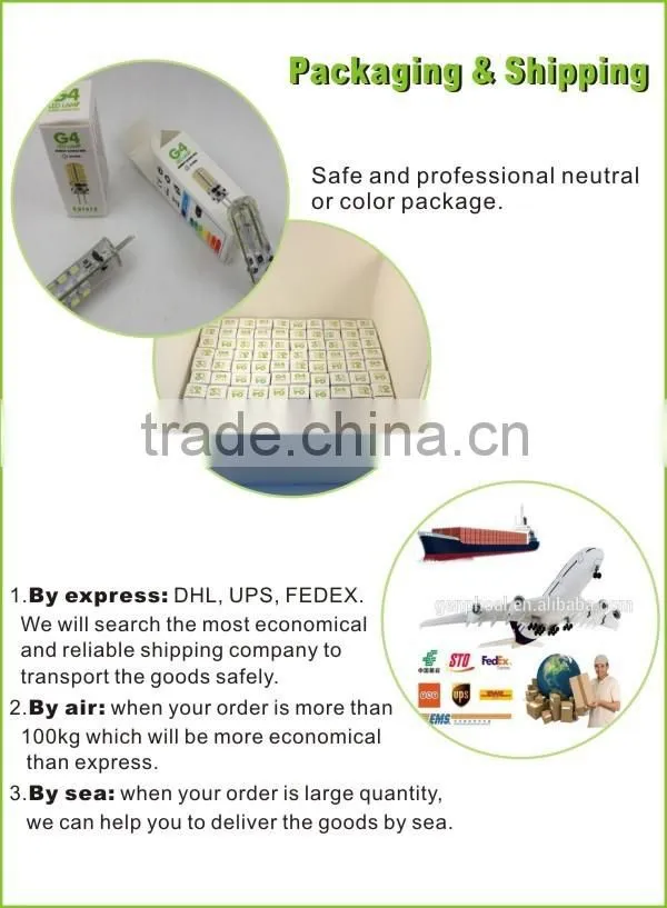 2015 free sample silicone 360 degree g4 24v led lamp