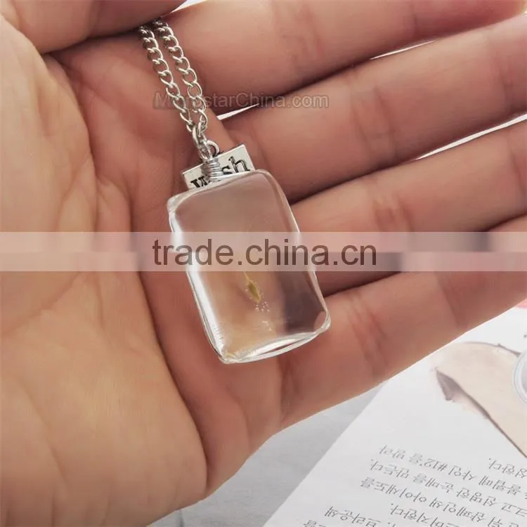 Oval Shape Glass Pendant Necklace Dandelion Wish Necklace