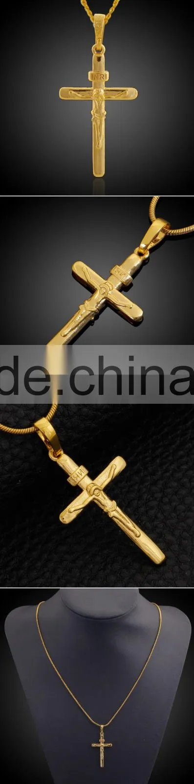 ATHENAA Cheap Jesus Cross Pendant for Jewelry Making, 18k gold Color Jewelry /Keep Color 1 Year