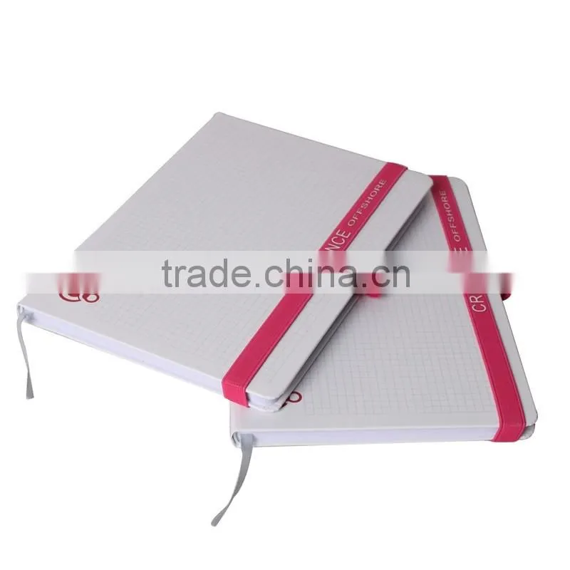 Custom Rubber Logo Width Elastic Band A4 Hardcover Grid Notebooks with pen loop