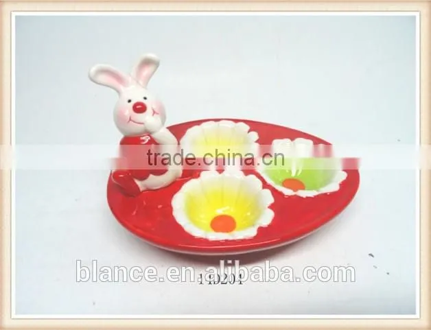 ceramic animal shape egg holder animal shape design with rabbit figurine