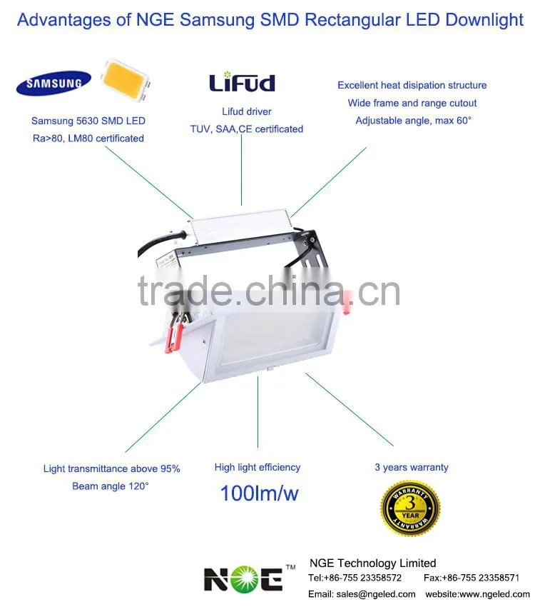 Excellent quality led windows shop light rectangular downlight 48w