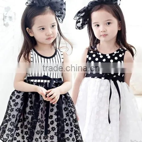 New Kids Girl's Wear Sleeveless Cute Dot Striped O-Neck Patchwork Dress
