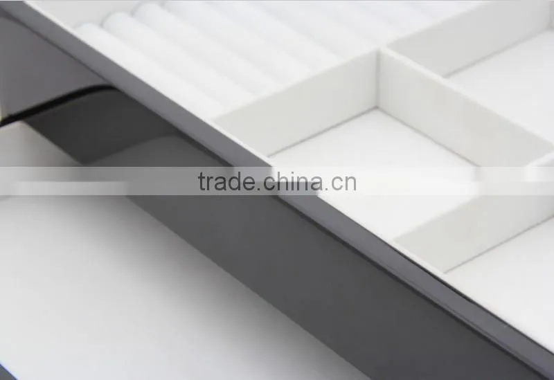 Customized Handmade black wooden jewelry box with compartment and hooks