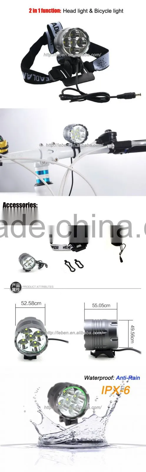 5 x Cree XM-L T6 6000LM LED Cycling Bike bicycle front light