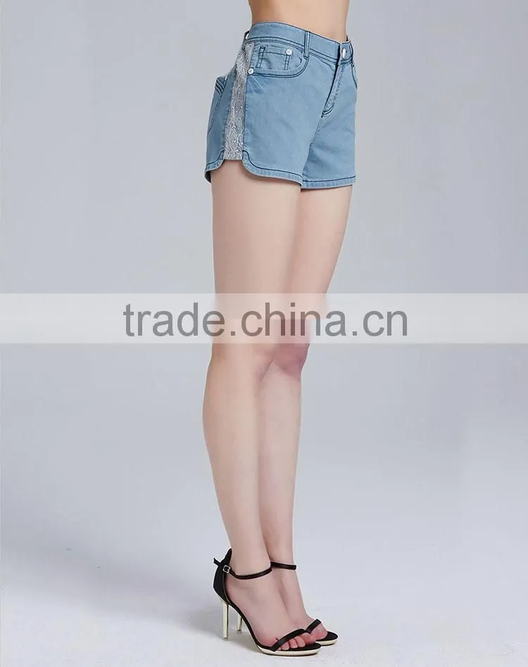 Guangzhou clothing wholesale top quality high waist women summer denim shorts