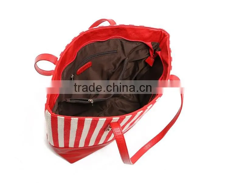 Canvas beach tote bag leather handle(CAS15-049)