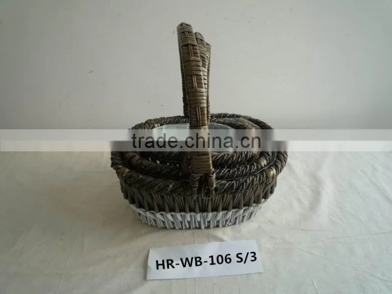 cheap oval empty storage willow basket with handles and liner
