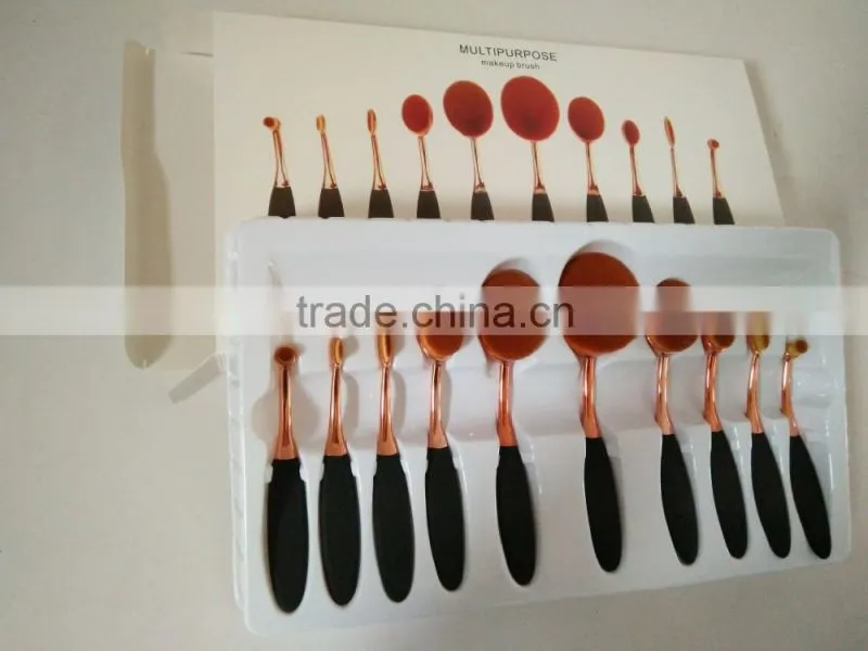 2016 Hot sale Makeup Brushes 10 Pcs Toothbrush Style Makeup Brush Set Rose Gold Oval Cosmetic Makeup set