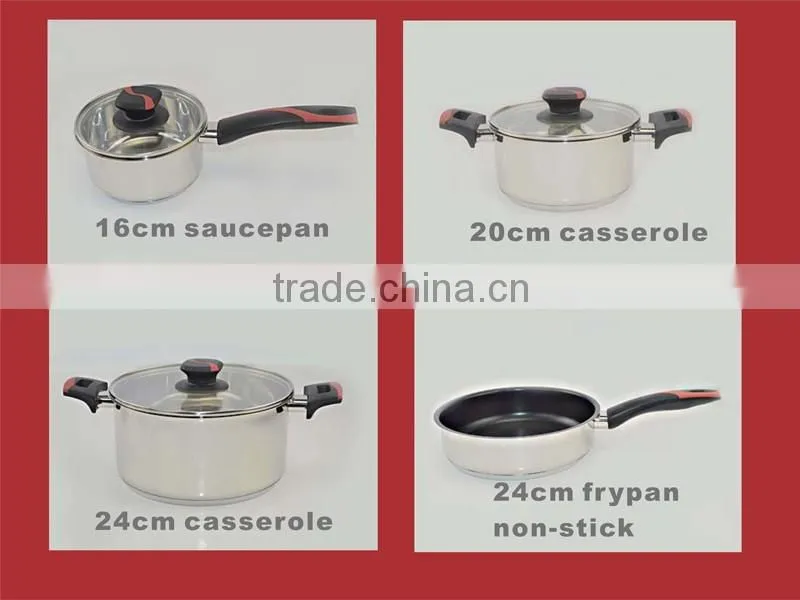 modern kitchen designs 7PCS stainless steel cookware set with two colors injection bakelite handle non-stick cookware