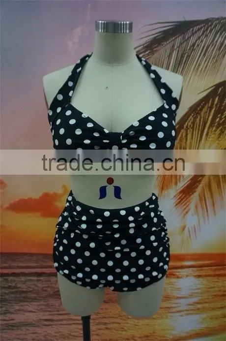 2016 Dot Print Halter High Waist Bikini For Mature Women