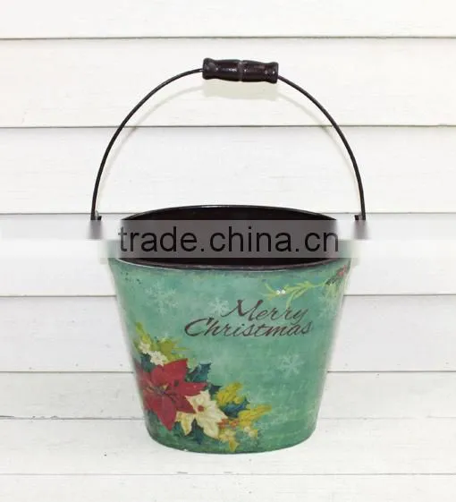 2015 new design paper decal metal Xmas bucket wholesale