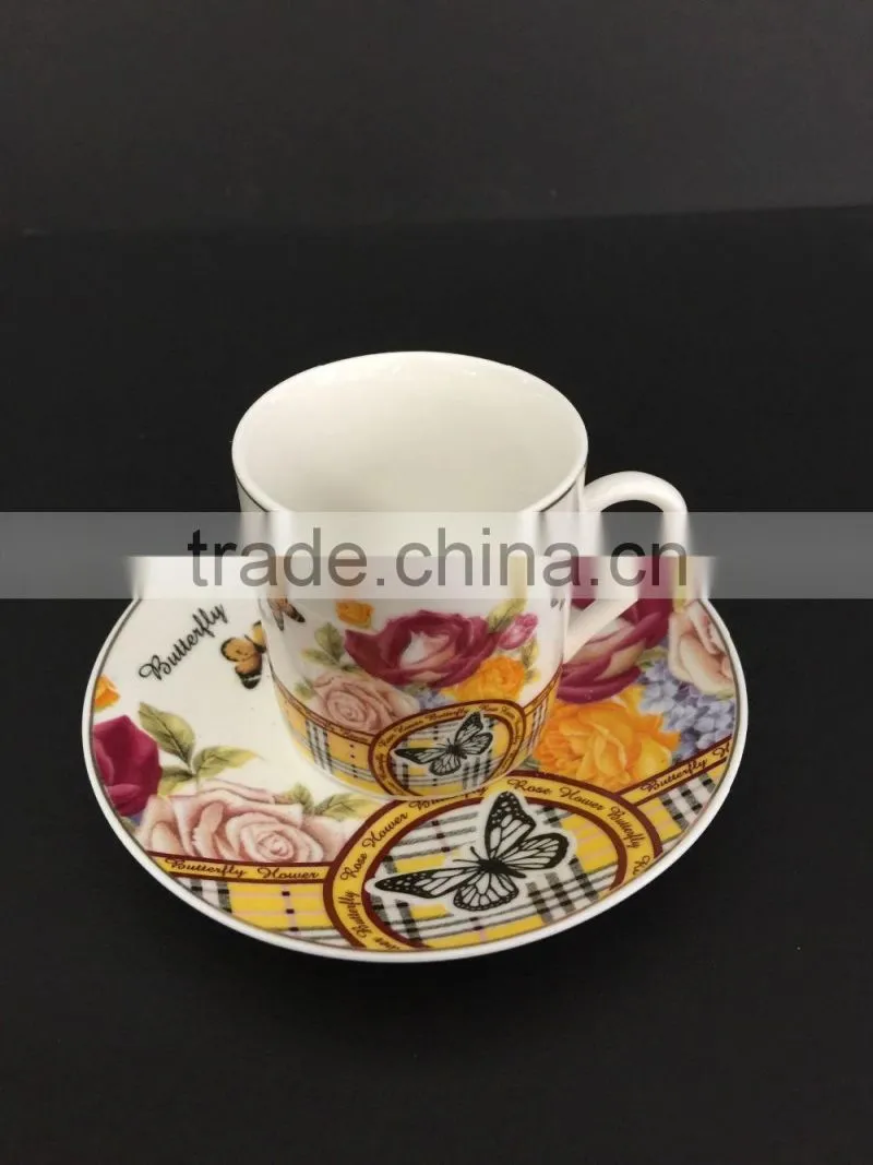 Low bone new bone china Ceramic coffee cup coffee cup set with rose design