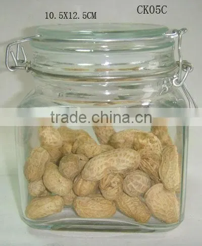 wholesale square airtight glass jar with lid/glass cookie jar