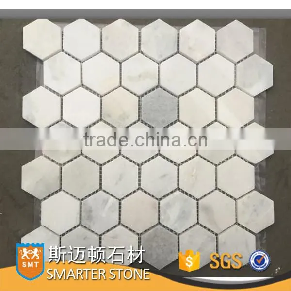 Paradise white marble mosaic stone hexagonal shape with a mesh