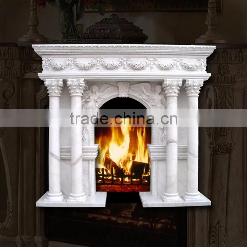 Luxury home decoration roman style marble fireplace with roman column