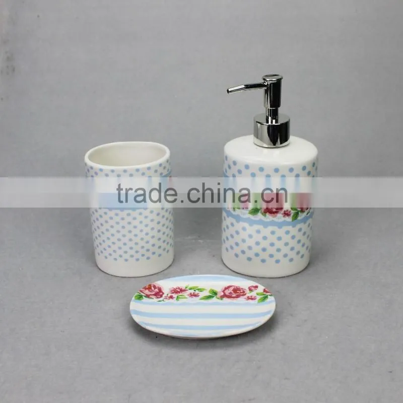 3 pcs Wood texture ceramic bathroom accessories set