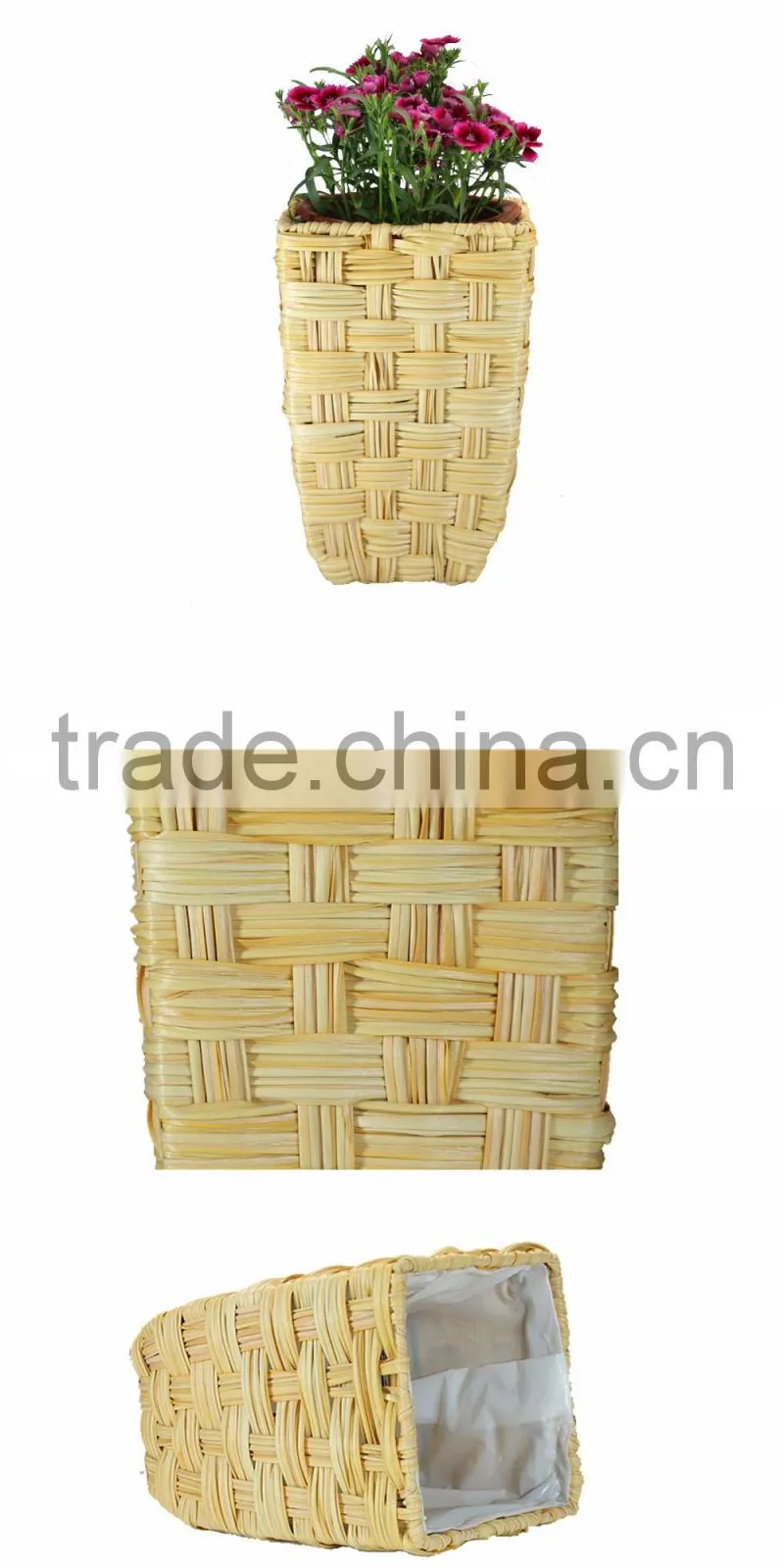PE Rattan Garden Flower Boxes Planters with Plastic Liner for Planting