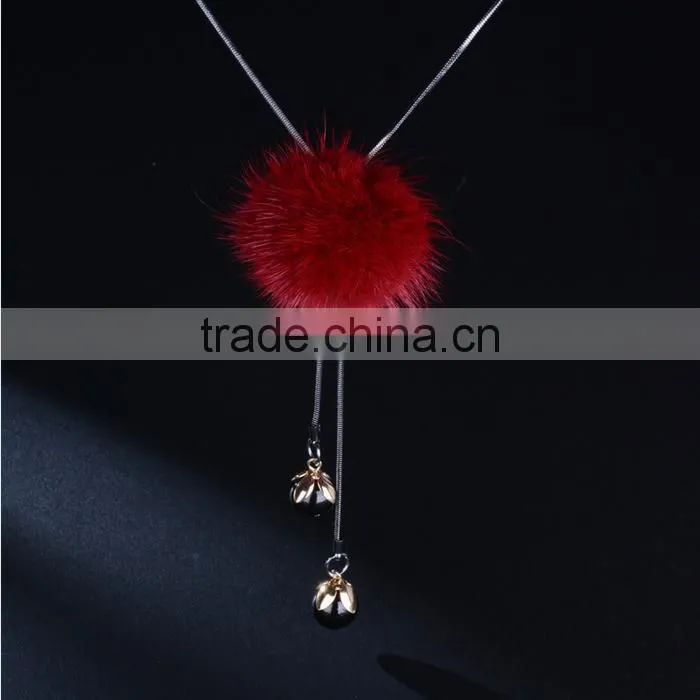 hot new Korea pompon necklace mink fur ball long sweater necklace for antumn winter