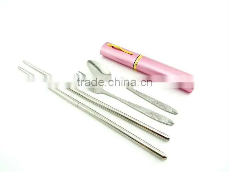 Portable Stainless Steel Chopsticks Spoon Fork Travel Camping Dinnerware Sets, Cookware Tableware Gifts- for Kids