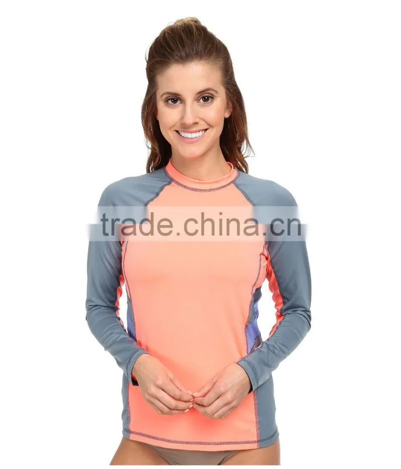 Swimwear Sexy Wholesale Color Block Surf Rashguard Tee Long Raglan Sleeves Private Label Bulk Swimwear Manufacturer