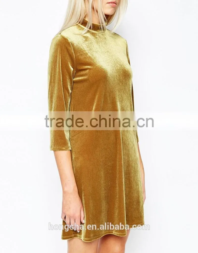 New Arrival Long Sleeve Styles Velvet Dress High Neck Sexy Velvet Dress HSD6756