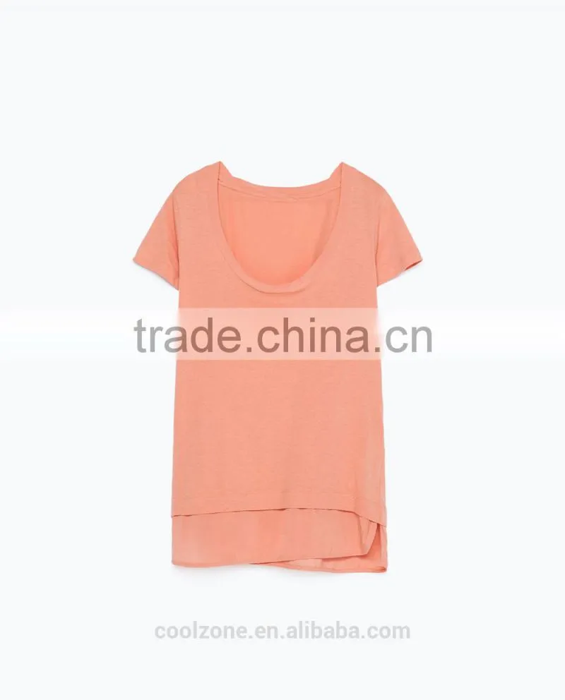New style short sleeve round neck combined hem stringer tank top wholesale