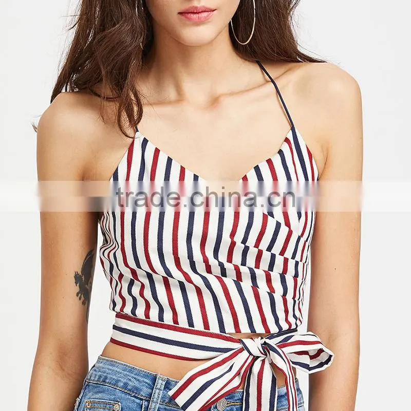 Bownot and stripe tank top, ladies fashion new design clothing 2017