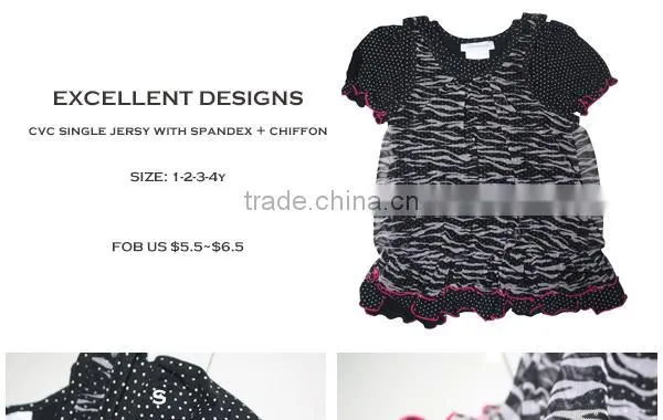 Wholsale new summer fashion style black cvc floral chiffon bonny mini kids girls fake two piece t shirt