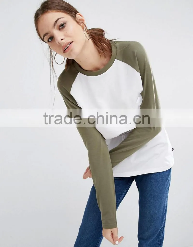 2017 China Clothing Manufacturer Latest Design Fashion High Quality Stylish 180g 100% Cotton O-Neck Raglan Sleeve Women T Shirt