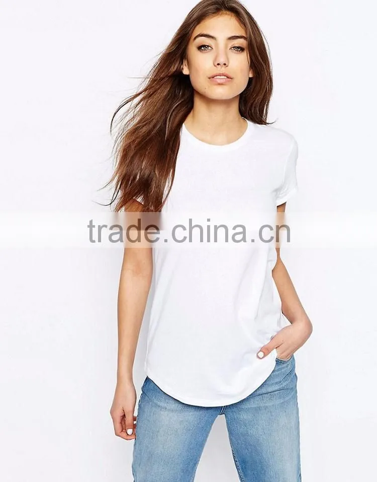 Guangzhou Shandao OEM Factory Summer Plain O-neck Short Sleeve 180g 40% Cotton 60% Polyster White Blank Women T Shirt