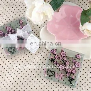2pcs set blossom patterns glass coaster wedding give away favor gifts
