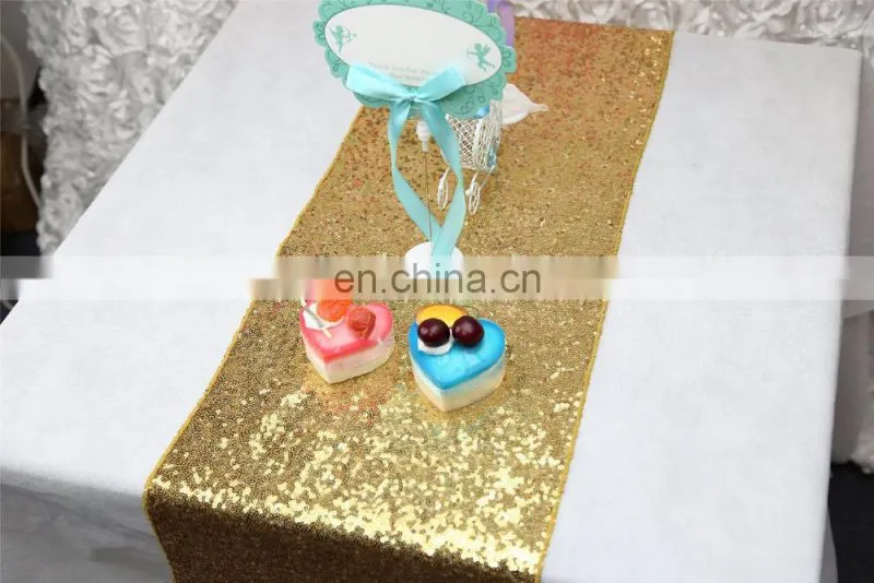Glitter Gold Sequins Fancy Wedding Table Runner for Square Tables