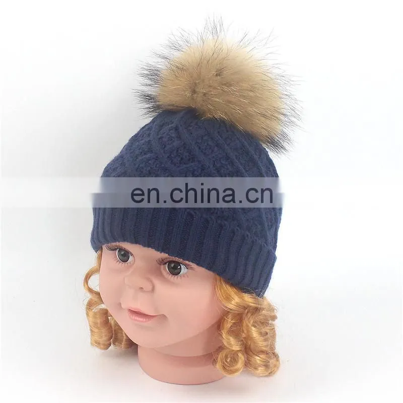 Best-selling Unisex Wholesale Striped Real Fur Pompom Baby Beanie Hat