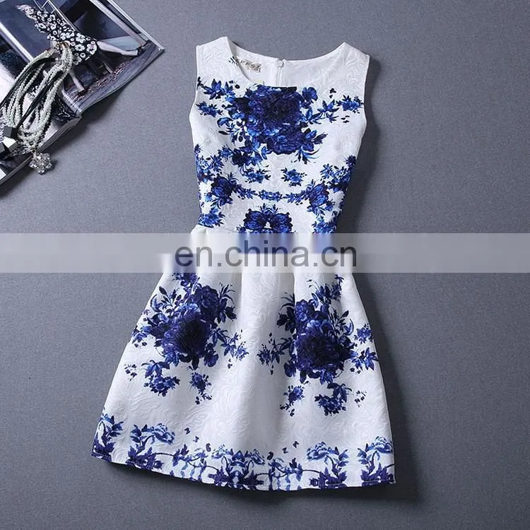 Summer Style Girl's Flower Printed Dress Sleeveless Formal Party Dress
