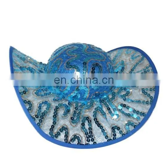 MCH-2251 Fashion cheap wholesale ladies various party wide warping brim floppy gauze hat with pattern